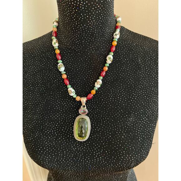 22” Cloisonne Necklace w/Sterling Amethyst and Topaz Medallion, Pearls and Beads - Picture 1 of 5